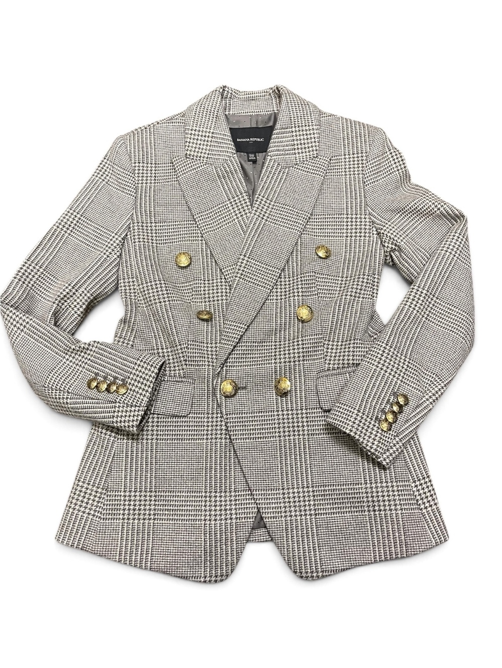Banana Republic Women's Double-Breasted Plaid Blazer with Br